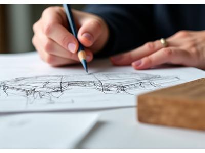 Image of a designer's hands sketching a furniture design