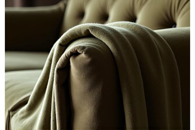 Elegant fabric swatch laid over a sofa for custom upholstery